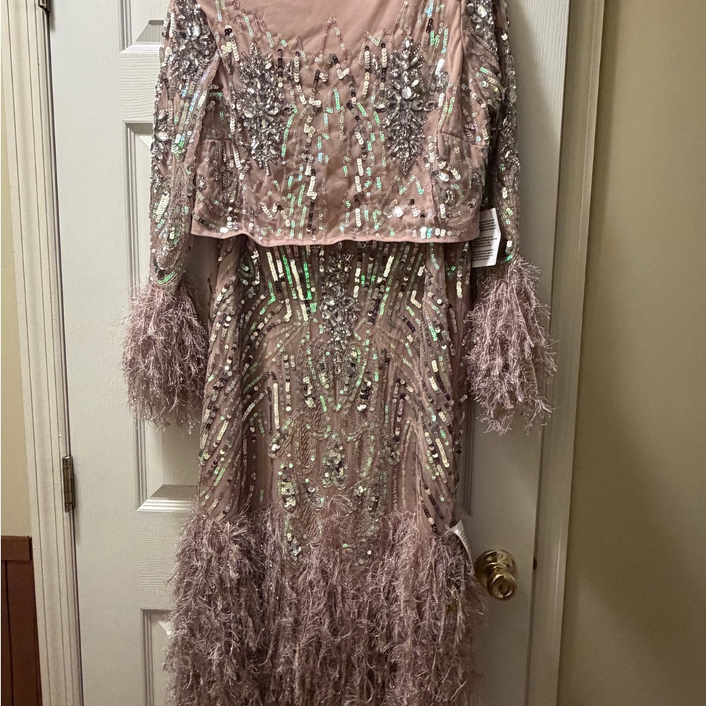 ASOS Embellished Feather Dress in Pink and Silver